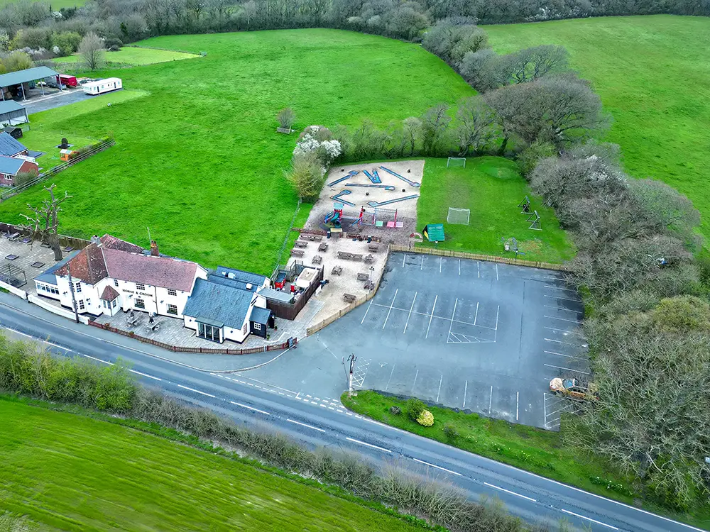 a drone image showing the car park